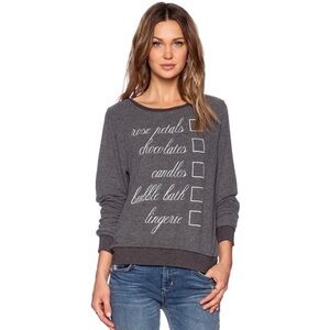 WILDFOX Couture Gray Hot Date Check List Baggy Beach Jumper Pullover Size XS